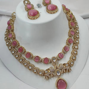 Dernières deux couches Kundan & Stone indien fantaisie traditionnel GoldTone Kundan perle collier ras du cou ensemble avec boucle d'oreille assortie femmes fille - Product Image 1