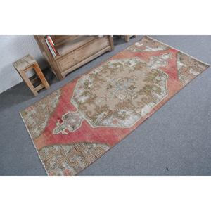 Tapis vintage 3,1x6,1 pieds, tapis turc d'appoint, tapis en laine abstrait rouge-brun - Product Image 2