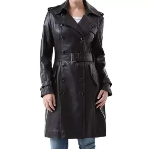 Vente en gros OEM manteau de mouton taille longue en cuir pour femmes 2025 veste de printemps et d'automne pour femmes - Product Image 6