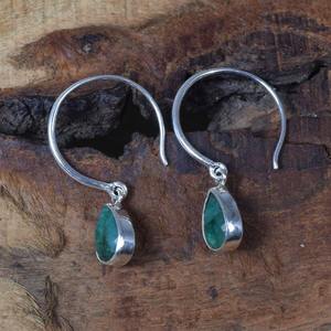 Boucles d'oreilles classiques pour femmes, bijoux en argent, style bohème, bijoux en argent sterling 925, pierre précieuse émeraude, boucles d'oreilles faites à la main, cadeau pour femme - Product Image 3