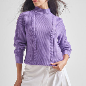 Sweat-shirt d'hiver à col montant pour femme en polyester/spandex, polaire léger, style épaules tombantes, impression de logo personnalisée, service OEM - Product Image 1