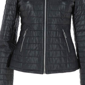 Blouson en cuir matelassé avec fermeture éclair asymétrique Blouson aviateur en cuir végétal léger Blazer en cuir surdimensionné - Product Image 6