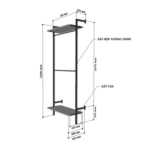 KQA68050 Perchero Plegable de 2 Niveles, Diseño Simple con Estructura de Hierro y Madera de Caucho para Armario y Tienda de Ropa - Product Image 4