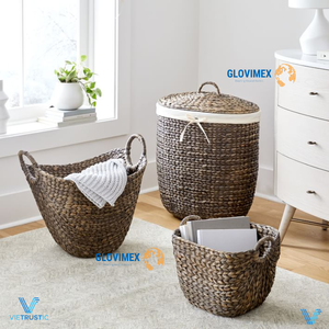 Hot Collection 2025 Water Hyacinth Wicker Handwoven Handicraft <b>Storage</b> Basket Woven Basket Customize Size Room Furniture Decor - Product Image 5