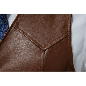 Casual Streetwear V Neck Men Leather Vests Wholesale Men Leather Vest Comfortable Winter Customized Logo Leather Vest for Men - Product Image 4