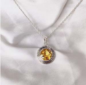 Pendentif rond élégant en argent sterling 925 avec pierre précieuse citrine, bijoux fins à porter tous les jours, pendentifs et breloques de qualité supérieure, unisexe - Product Image 5