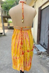 Yellow and Red Tie-Dye Silk <b>Satin</b> <b>Dress</b> Beautiful Vintage Indian <b>Wedding</b> and Summer Wear Elegant Vintage Silk <b>Dress</b> - Product Image 5