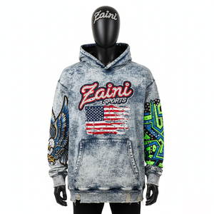 Sweat à capuche premium délavé à l'acide, en molleton de coton épais, toucher doux, broderie personnalisée, logo en strass, sweat à capuche délavé à l'acide, basiques - Product Image 6