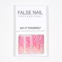24 pièces prix d'usine ABS faux ongles poudre à paillettes longue presse de cercueil sur les ongles de style français avec boîte d'emballage lime à ongles vente en gros