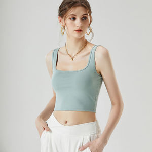 เสื้อครอปท็อปผู้หญิงคุณภาพสูง เซ็กซี่ ทรงสั้น คอเหลี่ยม ทรงเข้ารูป สายเดี่ยว ไม่มีแขน พร้อมบราในตัว ขายส่ง - Product Image 1