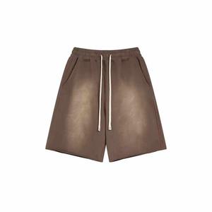 Pantalones cortos de felpa francesa de algodón pesado para hombre, ropa de calle con bordado desgastado, pantalones cortos de cintura doble lavados con ácido - Product Image 3