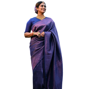 Vêtements de fête de mariage de luxe Designer de mode Pur Banarasi Cuivre Zari Tissage Saree en soie douce du fabricant indien - Product Image 1