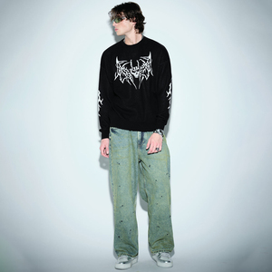 Sweat-shirt tricoté streetwear élégant à imprimé crâne gothique, de haute qualité, épais, coupe classique - Product Image 2