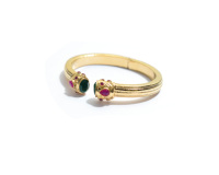 Brazalete Ajustable de Piedras Preciosas de Ónix Verde y Calcedonia Rosa Intenso, Chapado en Oro, Regalo Clásico para Ella, Piedra Ovalada Facetada, Aniversario