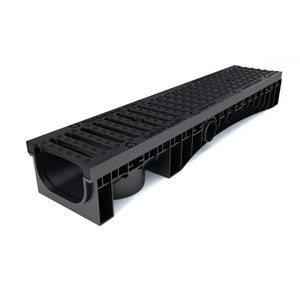 รางระบายน้ำ Technodrain Modern Italian HDPE รุ่น EVO 150 ขอบพลาสติก 18 มม. พร้อมตะแกรงเหล็กดัด C250 ระบบยึดสีดำ 2 ชิ้น - Product Image 1