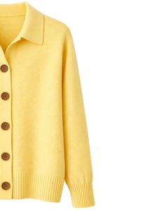 <b>Women</b> Yellow Button Front Knit <b>Cardigan</b> Sweater <b>Long</b> Sleeve Soft Casual Winter Top With Polo Collar <b>For</b> Ladies Fashion Wear - Product Image 4