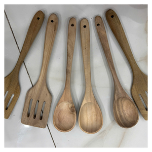 Cucharas de madera natural para cocinar todos los días, revolver arroz, sopas, salsas, servir comidas y exhibiciones decorativas - Product Image 1