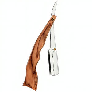 Maquinilla de afeitar de acero inoxidable con borde recto, hoja única, característica de seguridad desechable para afeitado y cuidado de la barba con forro marrón - Product Image 5