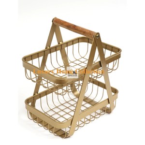 Panier de fruits et légumes de table peu coûteux couleur or enduit de poudre Designer Look fantaisie fil de fer fait fournitures à deux niveaux - Product Image 1