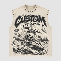 Ensemble deux pièces streetwear pour homme : T-shirt graphique sans manches oversize et short, coupe carrée, clouté – Fabrication sur mesure