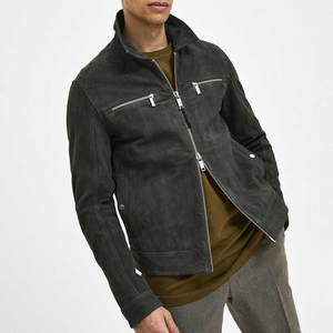 100% Genuine Leather <b>Suede</b> Moto <b>Jacket</b> Turn Down Collar Zipper Closure Solid Color Autumn Regular Fit Biker Style Leather <b>Jacket</b> - Product Image 2