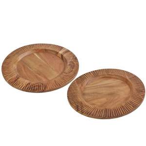 Nouveauté : Ensemble de plateaux de présentation ronds en bois d'acacia sculpté style rustique pour table de ferme - Product Image 1