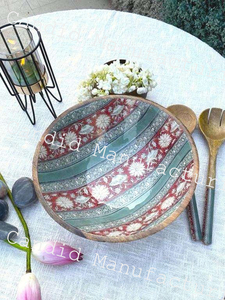 Ensaladera de madera de mango hecha a mano desechable ecológica juego de frutero esmaltado impreso comedor bodas servir ensalada comida - Product Image 4