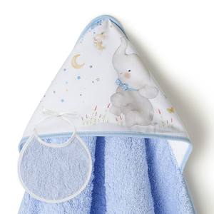 Serviette de bain imprimée Cartoon Elefante pour enfants 1X1 MT. Tissu éponge bleu pour la salle de bain - Product Image 1
