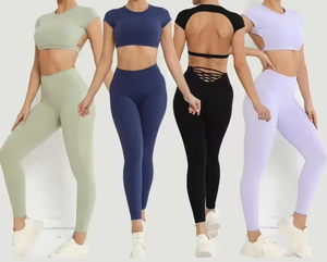 Summer Wear Yoga Set 2 Piece Female Long Sleeve Coat Avec Sports Bra Fitness Bra Yoga Suit Set & leggings for women - Product Image 1