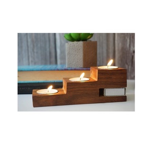 เชิงเทียนไม้มะม่วง 3 ชั้น รูปทรงใหม่ ทำมือ พร้อมที่วางไม้ขีดไฟ  ขายตรงจากโรงงาน ผู้ผลิต MOQ ต่ำ - Product Image 1