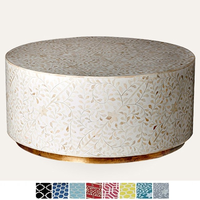 Table basse en os incrusté de style Targua pour salon, meubles en os incrusté faits à la main, table basse ronde, table basse à cocktails
