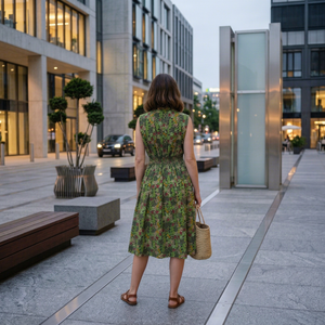 Floral Print Sleeveless <b>Shirt</b> Dress Maxi Length Turn-down Collar Woven Fabric Casual Summer Eco-Friendly A-Line Breathable Dress - Product Image 2