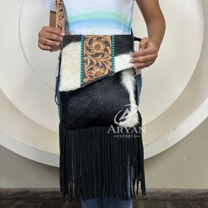 Nuevo bolso cruzado con flecos de cuero genuino para el cabello occidental, bolso de cuero de vaca tallado para mujer - Product Image 1