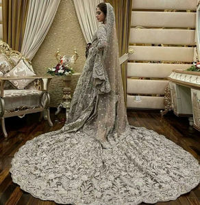 Elegante-vestido de novia largo hasta el suelo, con hermoso embellecedor de cuentas de cristal, para boda, 2021 - Product Image 4