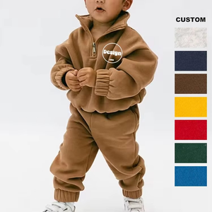 Logo personnalisé OEM enfants survêtements garçons et filles polaire fermeture éclair sweat-shirt tenue de jogging enfant survêtements ensemble de vêtements - Product Image 1