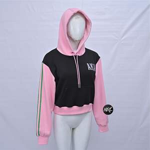 Sweat à capuche court pour femmes crop top imprimé bouffant manches raglan brodées avec logo personnalisé couleur assortie à capuche pour l'hiver vente en gros - Product Image 6