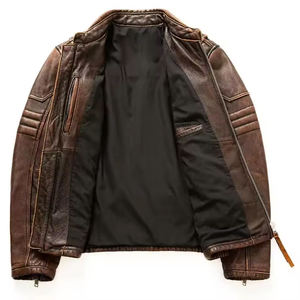Veste en cuir véritable originale pour hommes, veste en cuir classique en agneau, veste en cuir tendance, veste de motard, doublure en fourrure, style manteau - Product Image 4