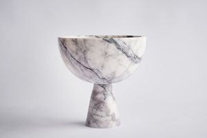 <b>White</b> and Grey Resin Pedestal Bowl Elegant Decorative Display <b>Stand</b> for Dining Table Events Parties and Home Decor Centerpiece - Product Image 3