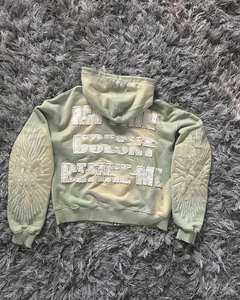 Fabricant OEM – Nouveaux sweats à capuche zippés pour hommes en coton French Terry délavé, avec broderie vieillie et strass, haute qualité, style streetwear - Product Image 3