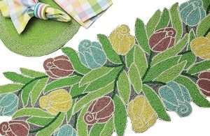 Handmade Luxury Floral Embroidered Christmas Dining <b>Table</b> <b>Runner</b> Beaded Placemat With Leaf Design for Wedding or Home Use - Product Image 5