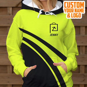Hi Vis Hoodie Black And Yellow Black Stripes Nombre y logotipo personalizados Nombre DE LA EMPRESA Ropa de trabajo de seguridad Sudadera con capucha para hombres - Product Image 5