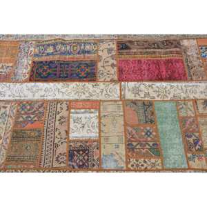 Alfombra turca vintage ecléctica de 4,3x9,4 pies, lana de área grande Beige con patrón de pasillo de retazos abstractos, respaldo de látex para habitaciones - Product Image 5