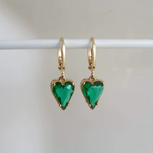 Green Heart Emerald Stud Earrings 925 Sterling Silver 14K Gold Plated Vintage Cute <b>Boho</b> Hippie IGI Certified Jewelry - Product Image 1