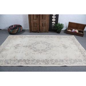 Alfombra Vintage, Alfombra Turca Grande de 5.4x9 pies, Alfombra de Lana Blanca Gris Ombré - Product Image 3