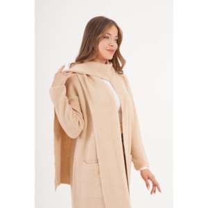 Cárdigan Largo de Punto Beige al por Mayor con Cuello de Bufanda Casual - Product Image 1