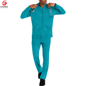 <b>Men's</b> Scrub Solid <b>Jacket</b> <b>Long</b> Sleeves With Knit Cuffs and Pen Pocket Quick Dry New Best Sale - Product Image 4