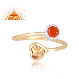 Latest Handmade Design 18K Gold Plated Natural Red Onyx & Citrine Gemstone <b>Adjustable</b> <b>Ring</b> Demi Fine Jewelry Manufacturer - Product Image 3