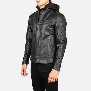 Casual Hooded <b>Leather</b> <b>Jacket</b> - Product Image 2