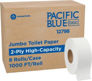 Pacific <b>Blue</b> Basic Jumbo Jr. 2-Ply Bathroom Tissue, 9" <b>Roll</b>, 1,000 Linear Feet/<b>Roll</b>, 8 <b>Rolls</b>/Case (12798) - Product Image 1