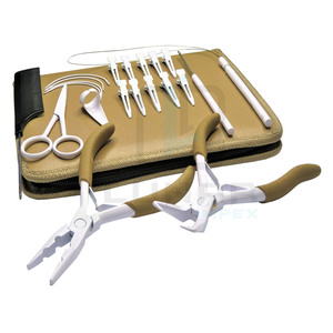 Alicates de extensión de pelo, Clips en forma de C, agujas, anillo de separación, cola, peine, tijeras de pelo pequeñas, gancho de pelo con lazo de alambre en Color blanco y bronceado - Product Image 2